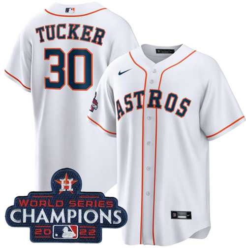 Men%27s Houston Astros #30 Kyle Tucker White 2022 World Series Champions Home Stitched Baseball Jersey